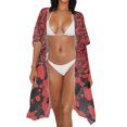 thumbnail image 2 of HELLHERO Black Roses Splatter Effect Long Kimono Swimsuit Cover Up Breathable High Quality Fabrics Short Sleeve Long Swimsuit Cover ups, 2 of 4