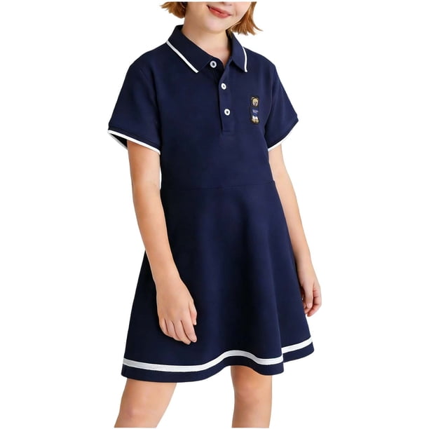 Odeerbi Vestido de Tenis de Niñas de Color Sólido Manga Corta Vestido de Golf Uniforme de La Escuela Casual de Línea A