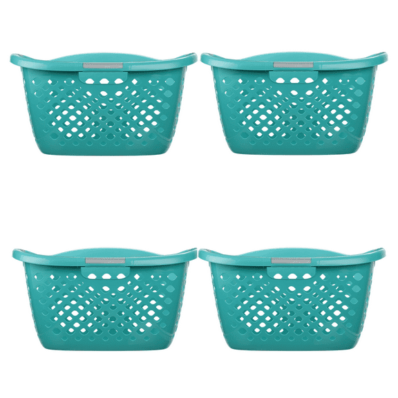 (4 pack) Home Logic 1.8 Bushel Hip Grip Plastic Laundry Basket, Teal, Adult / Tween Teal Splash
