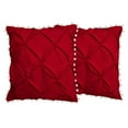 thumbnail image 3 of 2 Piece Pom-Pom Pinch Pleated Solid Red European Pillow Shams, (European 20x20 Pillow Cover), 100% Egyptian Cotton, 800 Thread Count, European Size, 3 of 3