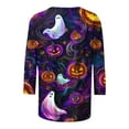 thumbnail image 3 of Hvot&aat Halloween Shirts for Women Crew Neck 3/4 Sleeve Slim Fit Tops Pumpkin/Bat/Spiderweb/Ghost Pullover, 3 of 4
