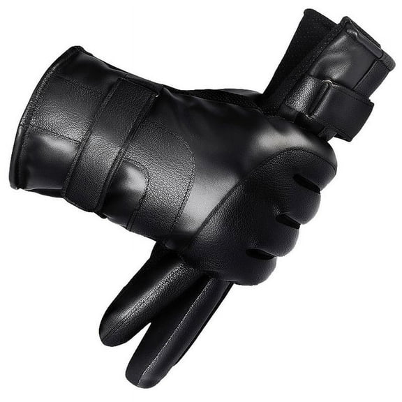 Ruanlalo Winter Gloves 1 Pair Fleece Lining Buttons Cuffs Full Finger Men Gloves Winter Windproof Faux Leather Cycling Gloves