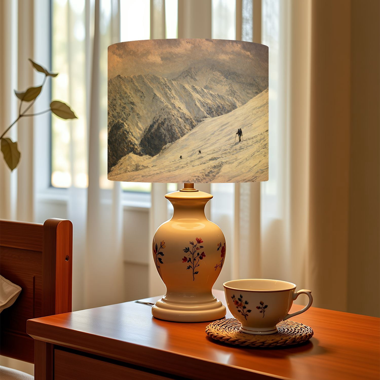Linen Drum Lampshades black white snowy mountains vintage snow skiings 13"x13"x10" Light Shade for Table Lamps Floor Lamp Shades Lampshade Replacement Assembly Required