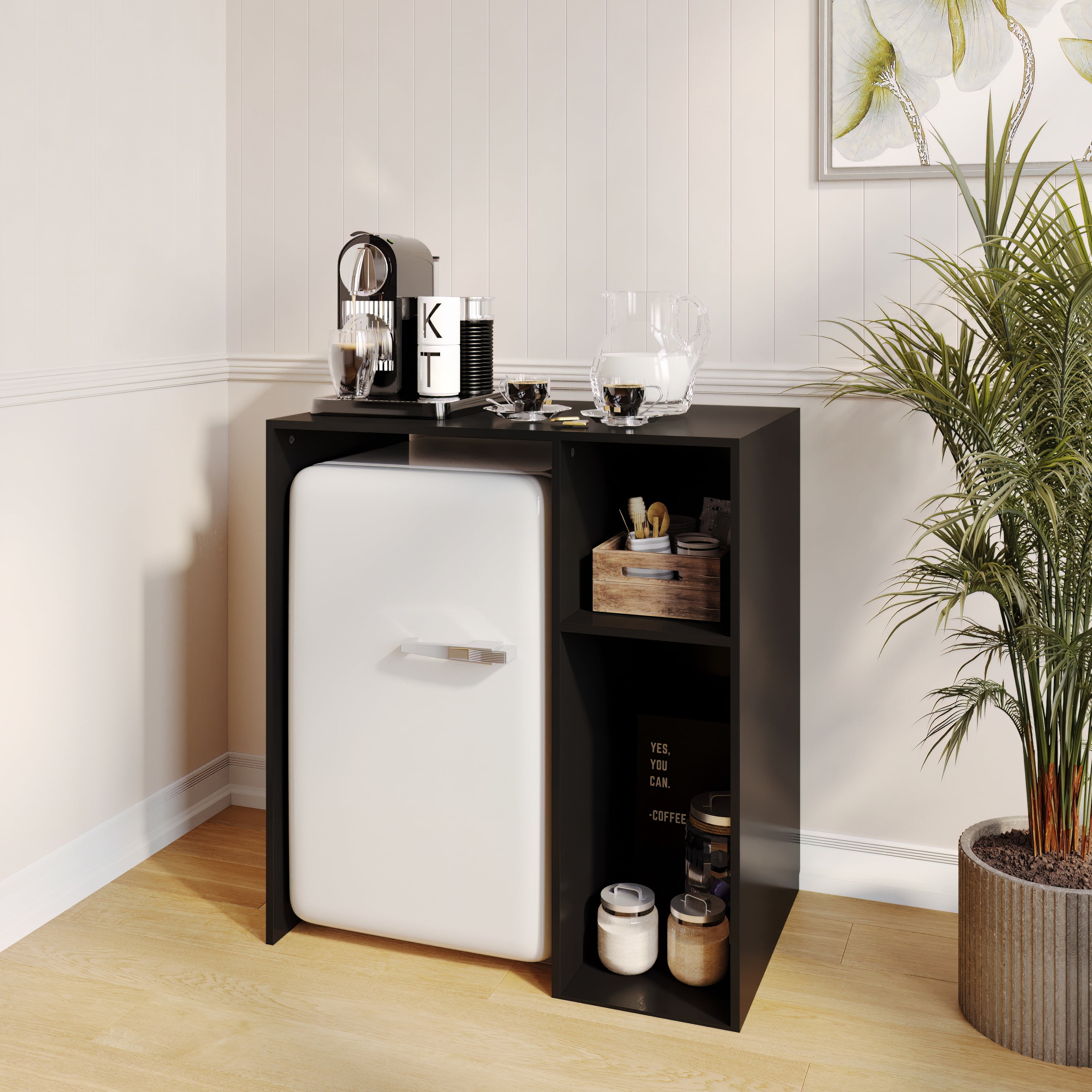 Flash Furniture Mini Fridge Bookshelf Storage Station Organizer with Cubbies in Black