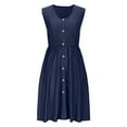 thumbnail image 6 of Women Eyelet Beach Dress: V-Neck Button-Down Sundress with Pockets, Lightweight Knee Length Sleeveless Summer Dress, 6 of 9