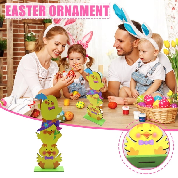 Decoración de madera para Pascua, diseño de escena de fiesta de madera, centro de mesa de madera, decoración de primavera para el hogar, diseño plegable, base de madera, para sala de estar.