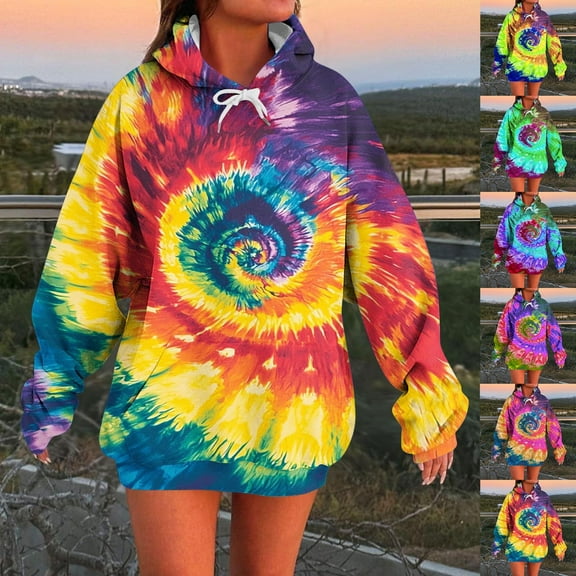 VEKDONE Womens Oversized Hoodie Sweatshirt Fashion Tie Dye Hooded Sweatshirts Casual Loose Fit Drawstring Pullover Top with Kangaroo Pockets Fall Fashion Streetwear Tops