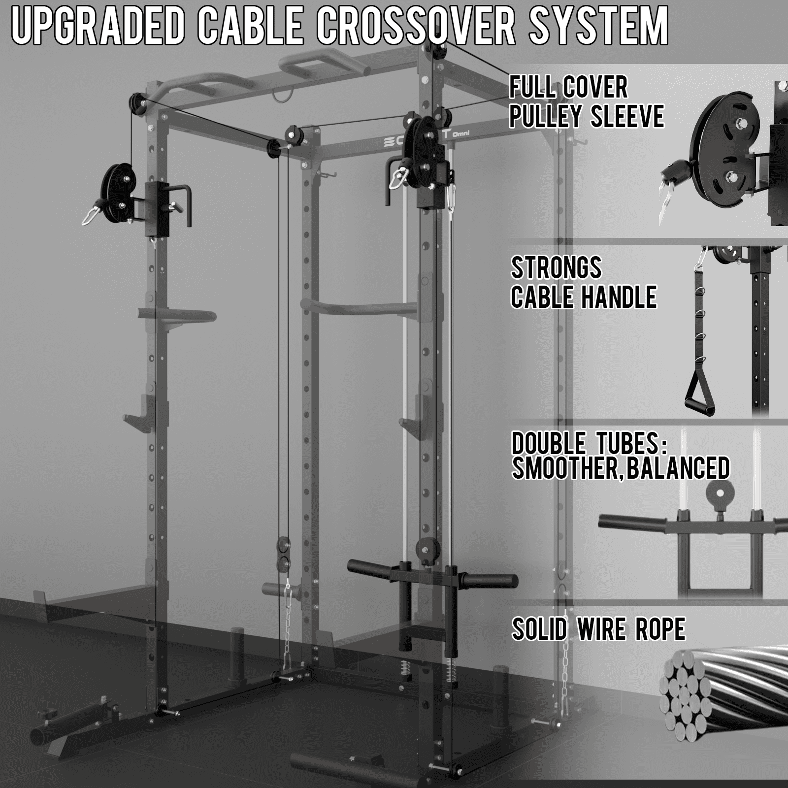 Eonfit E2 Power Cage，1500LB Squat Rack with Cable Crossover System.Multi-Function Power Rack for Home Gum.All-in-One Squat Rack with More Training Attachments