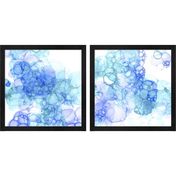 Great Art Now Bubble Square Aqua & Blue by Kelsey Wilson, 2 Piece Framed Art Set Each 13.25"W x 13.25"H