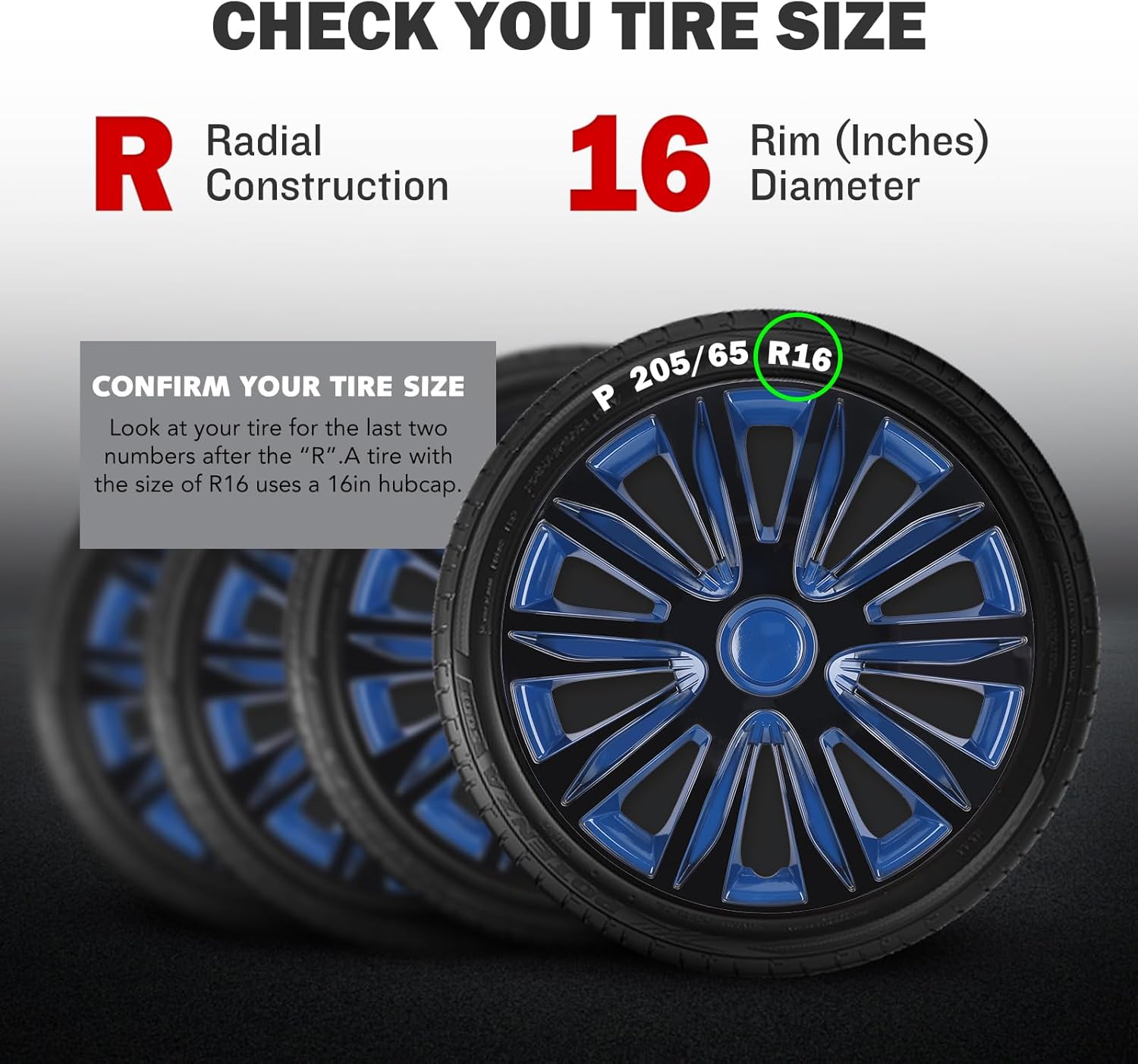 16 inch Universal Hubcap Wheels Cover Replacement for Car Truck SUV ABS&PC Hub Caps Accessories Set of 4,Black Lacquer & Blue Lacquer