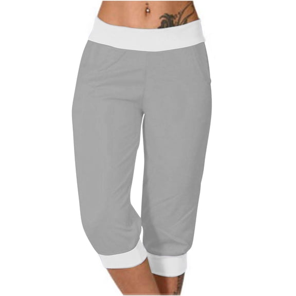 Admvng Womens Capri Pants Elastic Waist Sweatpants Outdoor Sports Summer Casual Yoga Cropped Pants