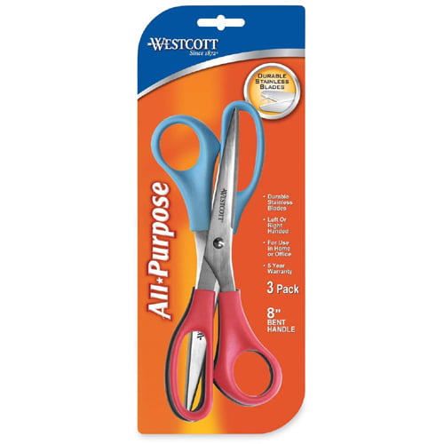 Westcott 8 Bent All Purpose Scissors, Assorted Colors
