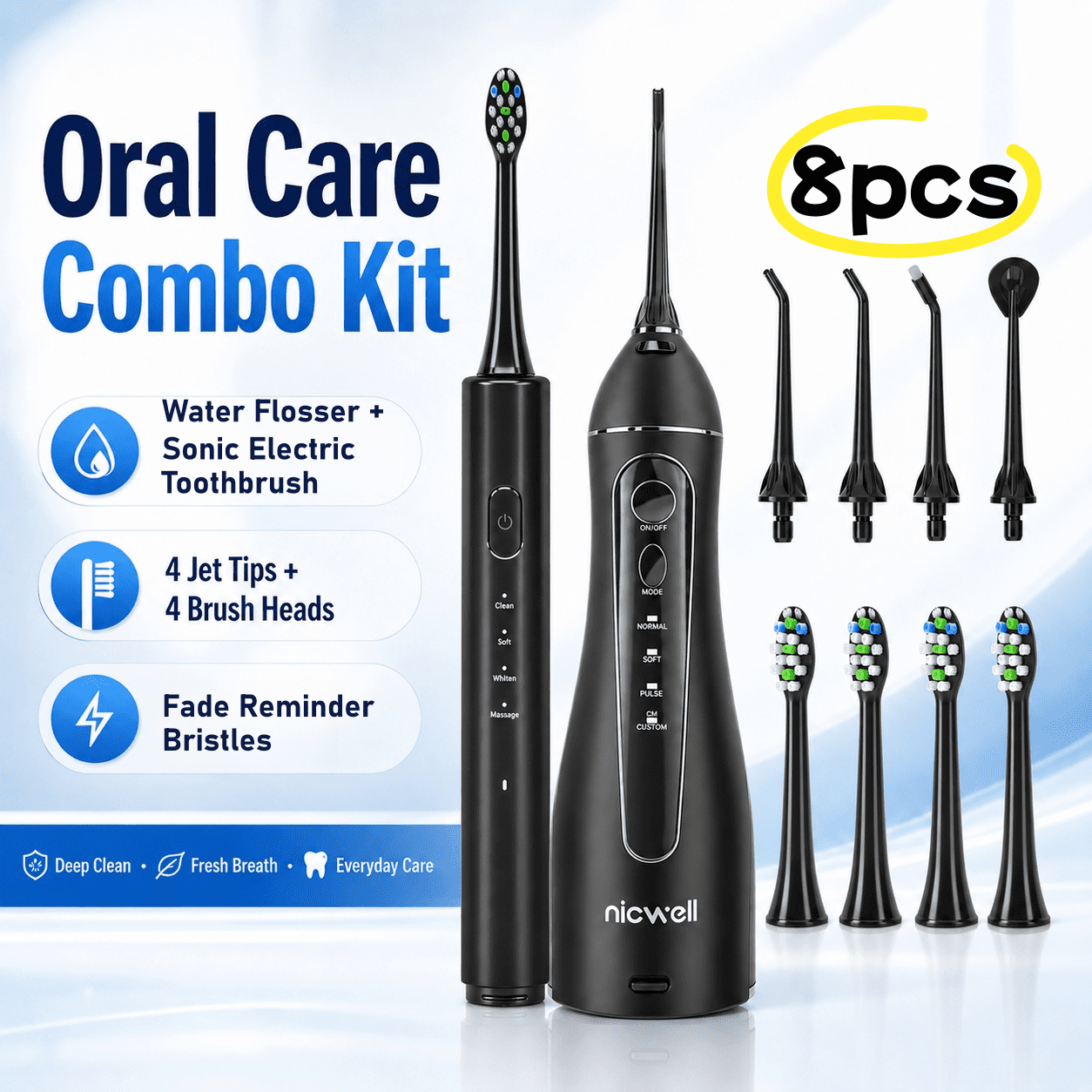 Water Flosser Toothbrush Combo, Electric Toothbrush with Cordless Water Flosser, Water Flosser for Teeth Cleaning And Dental Flossing, Rechargeable Sonic Toothbrush, Tongue Scraper