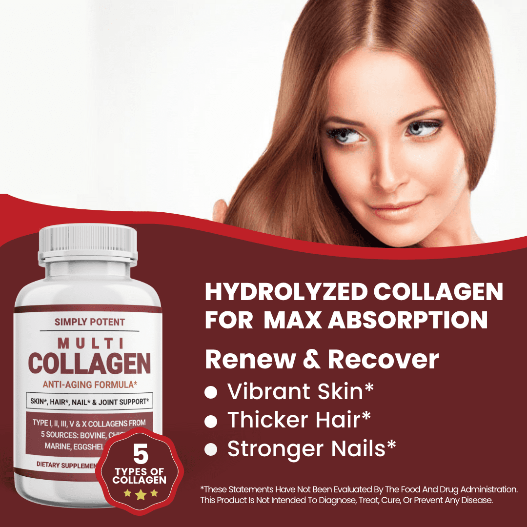 Simply Potent Multi Collagen Peptides Capsules, 60 Type I II III V X Hydrolyzed Collagen, Keto & Paleo, Gluten Free, Pack of 2