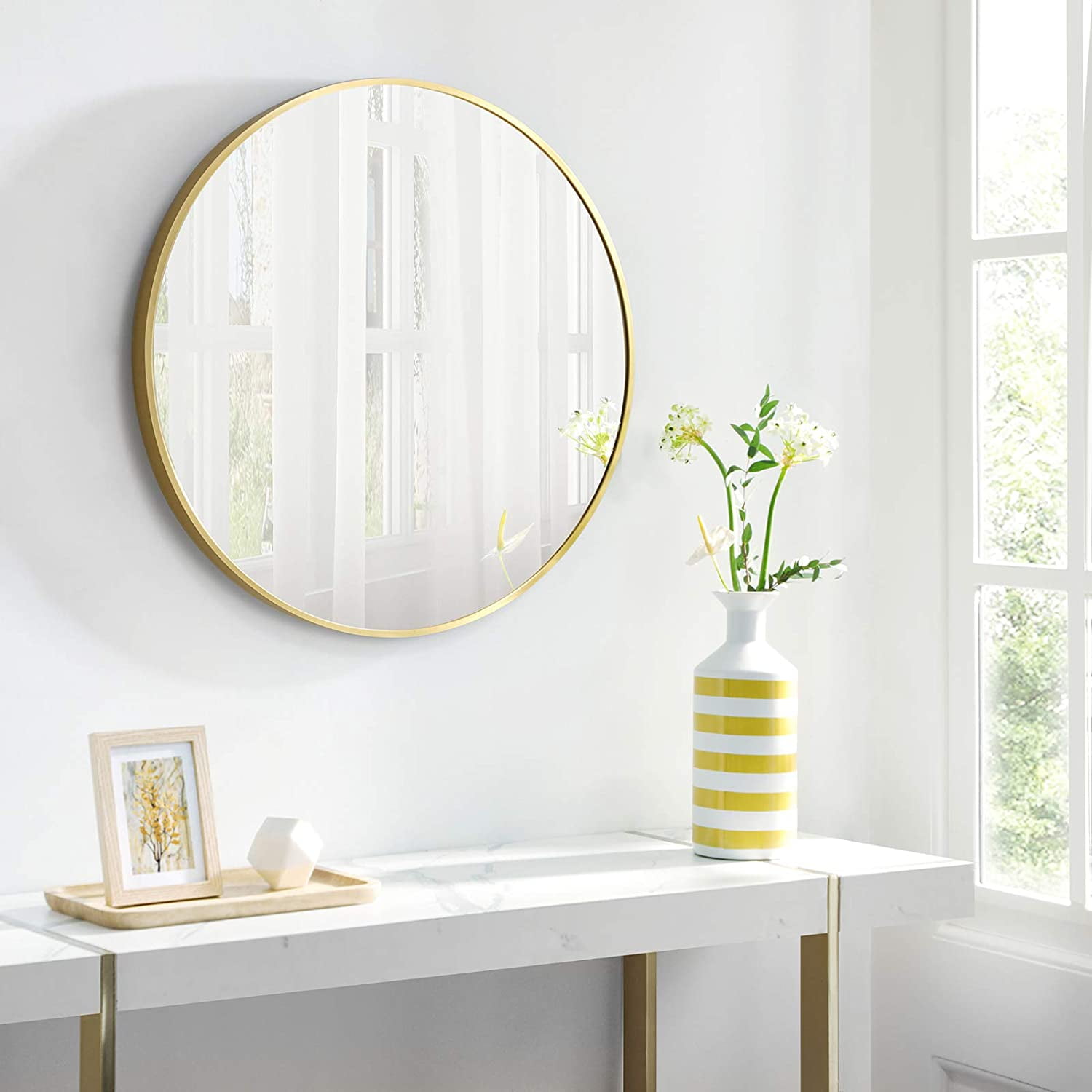 SONGMICS Round Wall Mirror, 24-Inch Diameter, Gold Color ULWM102A01 ...