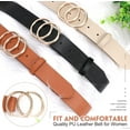 thumbnail image 5 of 2 Pack Women Leather Belts Faux Leather Jeans Belt with Double O-Ring Buckle Size up to 58 inch, 5 of 6