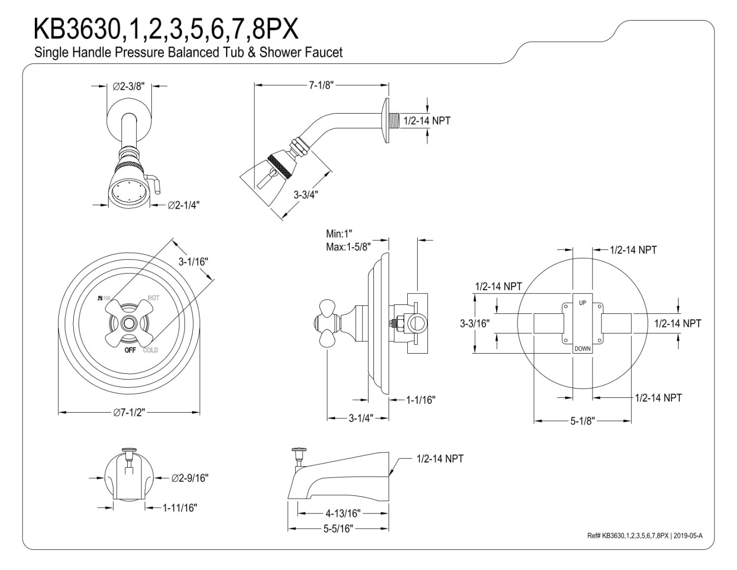 Kingston Brass KB3638PX Restoration Tub & Shower Faucet, Brushed Nickel