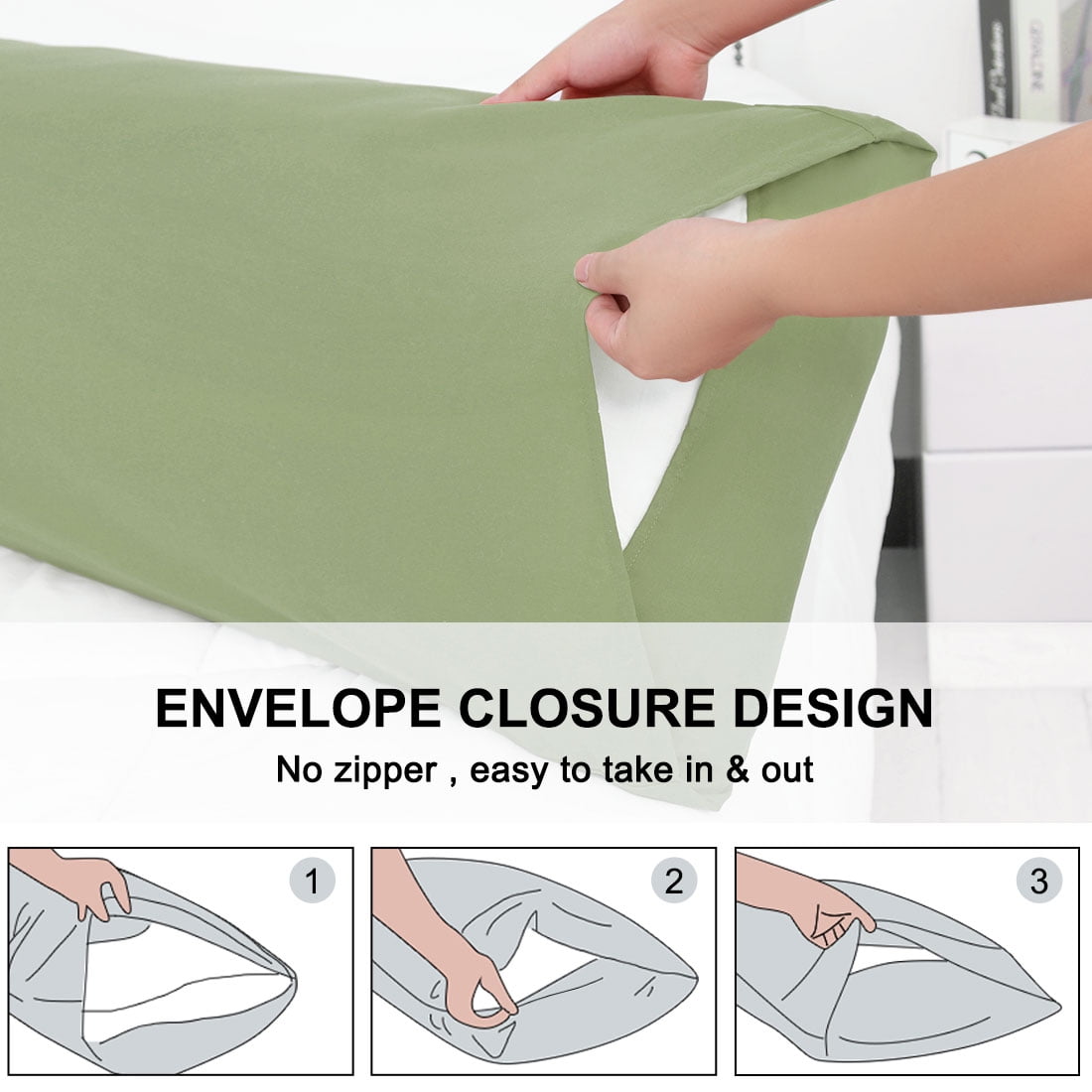 Unique Bargains 2 Packs Microfiber Solid Body Pillow Cover Sage 20" x 48"