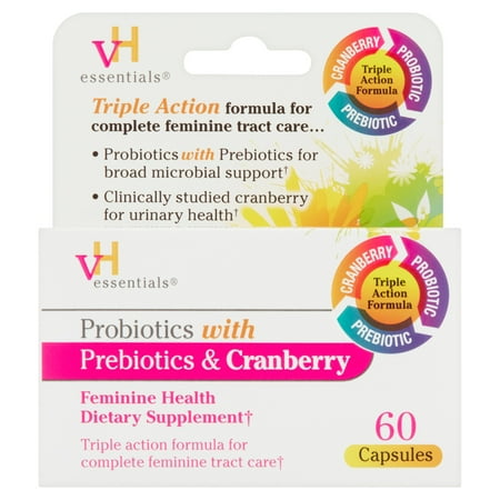 vH Essentials Probiotics with Prebiotics & Cranberry Feminine Health Capsules, 60 (Best Prebiotic For Sleep)