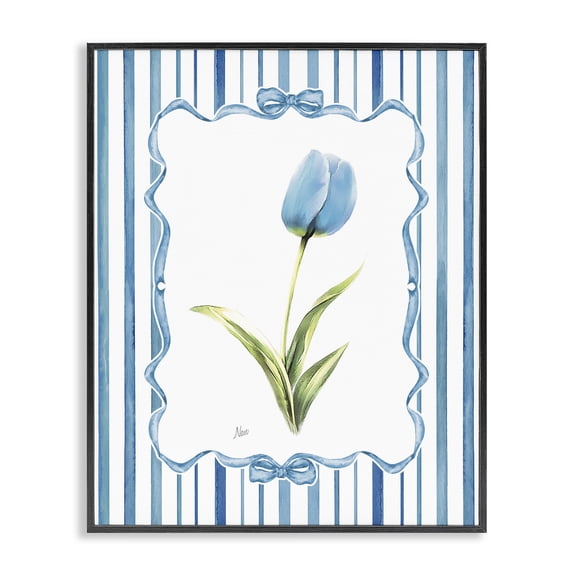 Stupell Industries Coastal Blue Tulip & Ribbon Border Black Framed Giclee Art, 11 x 14, by Nan