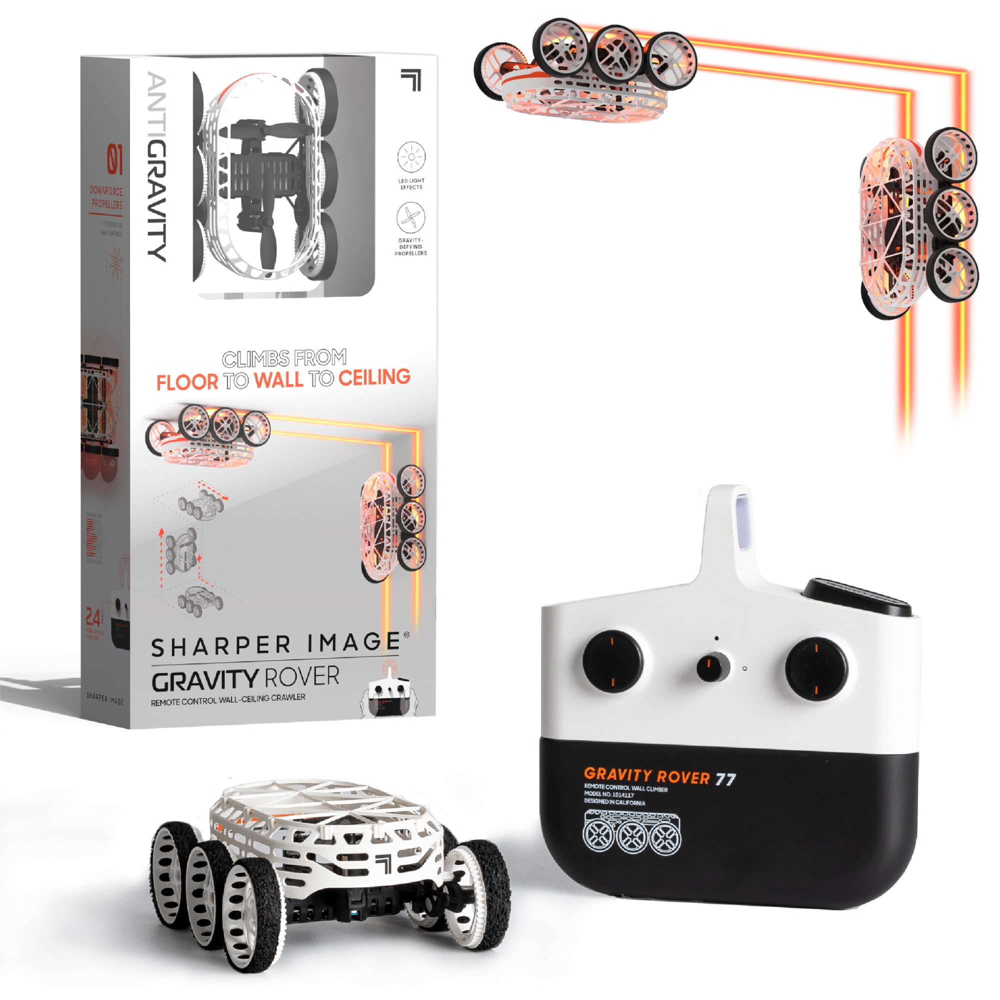 Sharper Image® Remote Control Rover Antigravity Floor Wall-Ceiling Crawler, 2.4 GHz Long Range, White