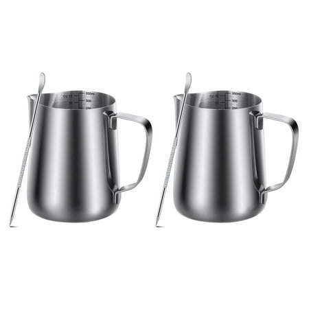 

2X Milk Frothing Pitcher 350Ml (12Oz)Steaming Pitchers Milk Coffee Cappuccino Latte Art Barista Pitchers Milk Cup