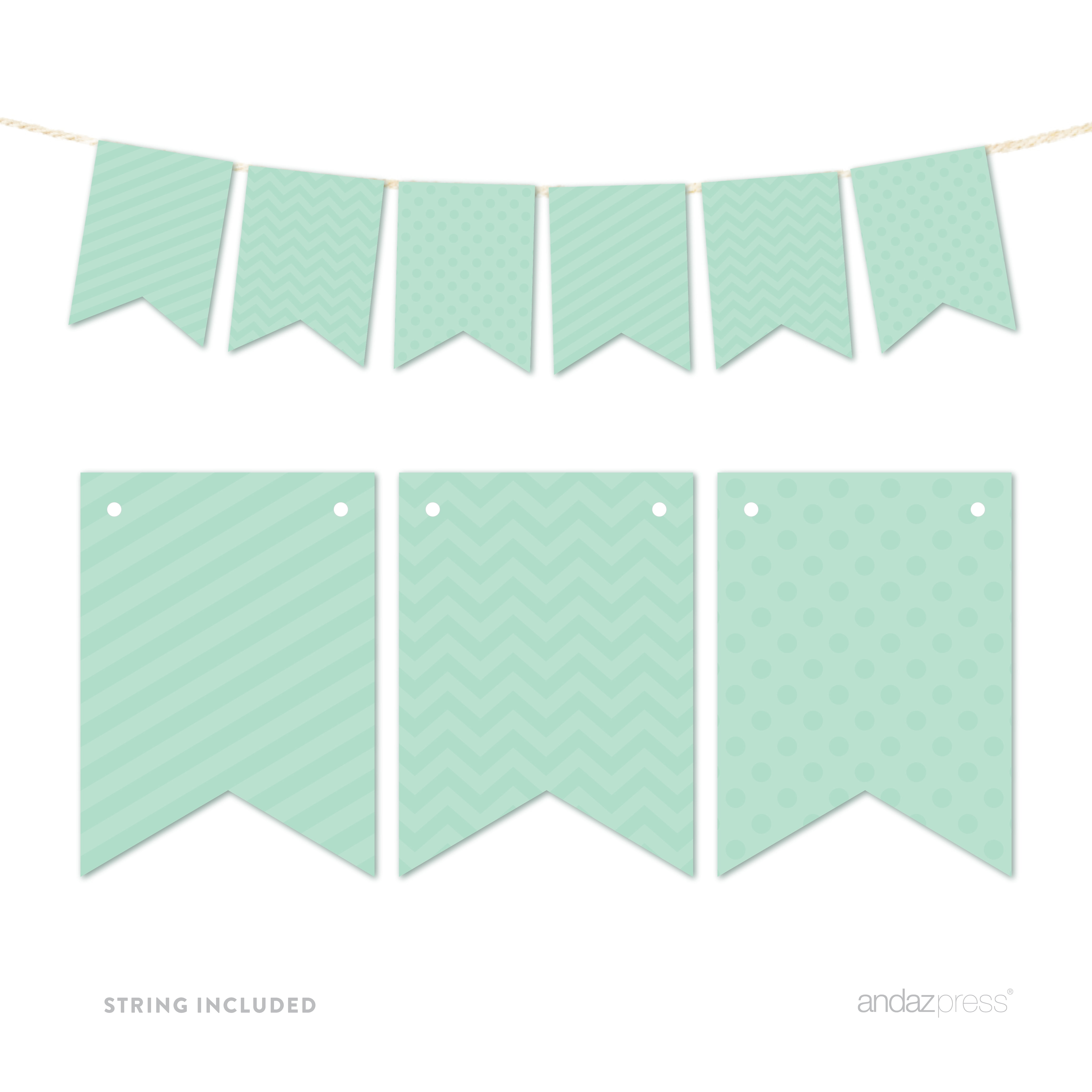 baby shower decoration girland for a nursery room or a party fabric bunting flag wall banner with chevron and mint colors