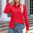 thumbnail image 4 of Kixjoy Plain T Shirts for Women Long Sleeve Button Down Collared Shirt Fashion Lightweight Casual Tunic Top Work Soft Soild Tees, Red M, 4 of 4