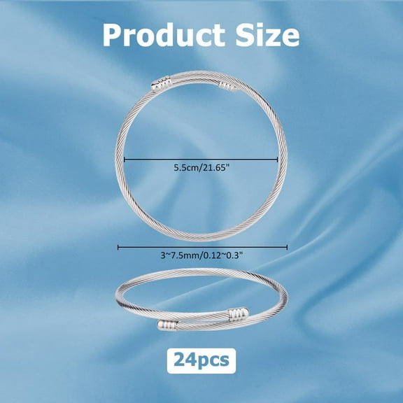24pcs Twisted Cable Wire Bracelets Twist Bangles Bracelet Stainless Steel Open Cuff Bracelets Adjustable Expandable Bracelet for Women DIY Jewelry Making Supplies