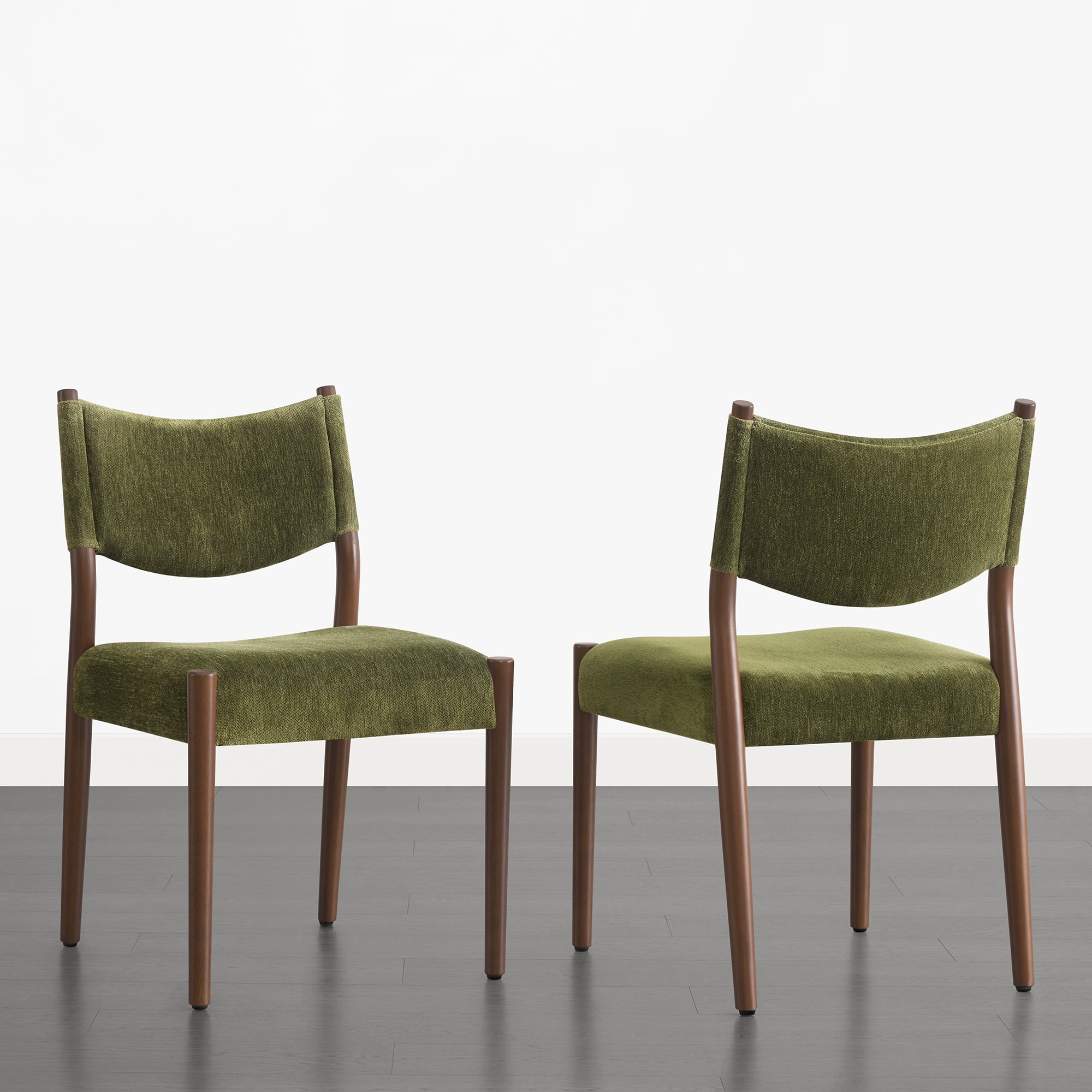 Spruce & Spring Solid Rubber Wood Dining Chairs, Spill-Resistant & Stain-Resistant Chenille Fabric, Modern Upholstered Seat with Ergonomic Back, for Kitchen Living Room, Moss Green, Set of 2