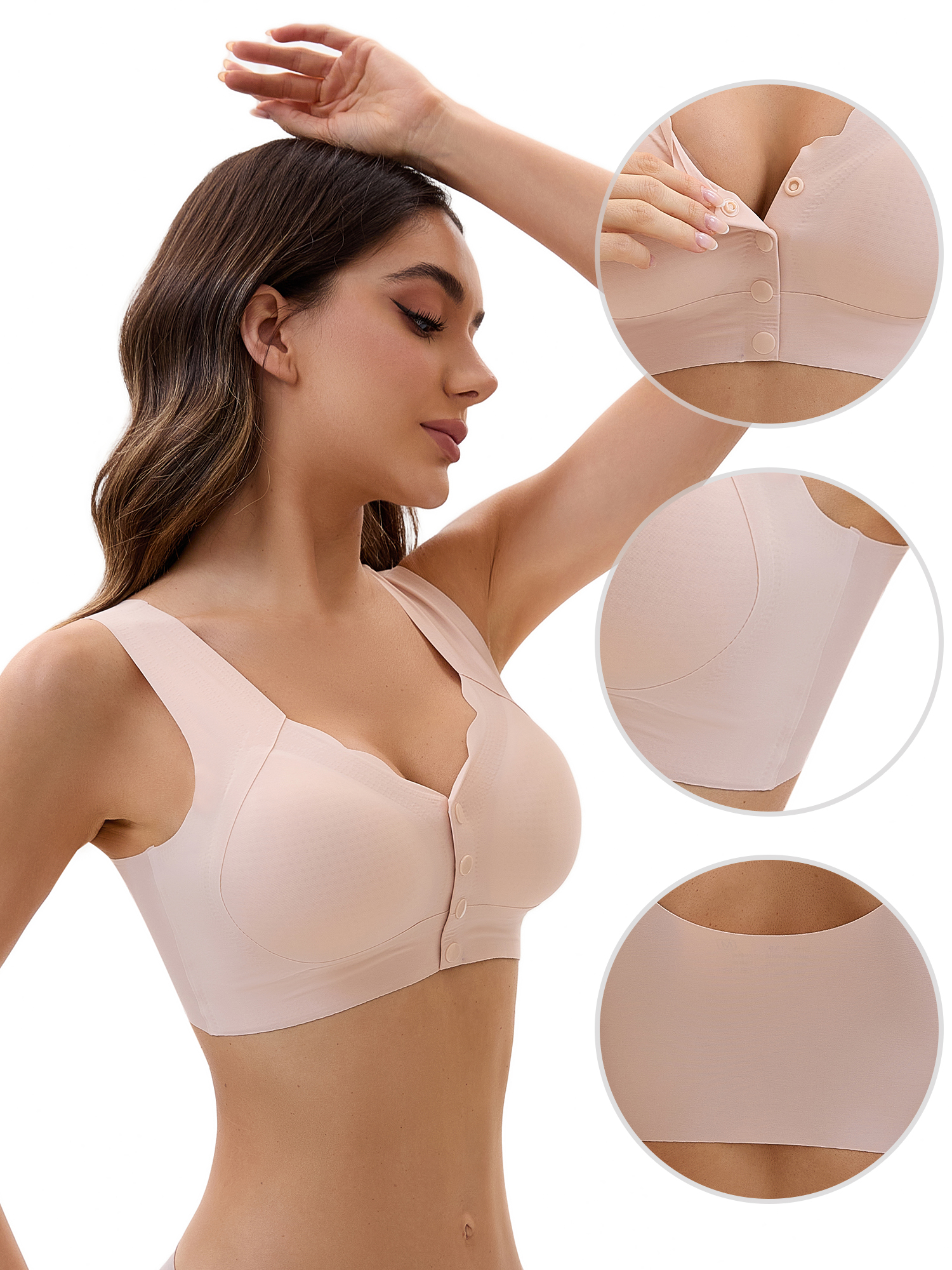 Unique Bargains Women's Vest Wirefree Wave Trim U Back Soft Bras 4X-Large Beige