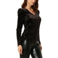 thumbnail image 4 of INSPIRE CHIC Women's Velvet V-Neck Long Sleeve Metallic Shiny Star Blouse L Brown, 4 of 6