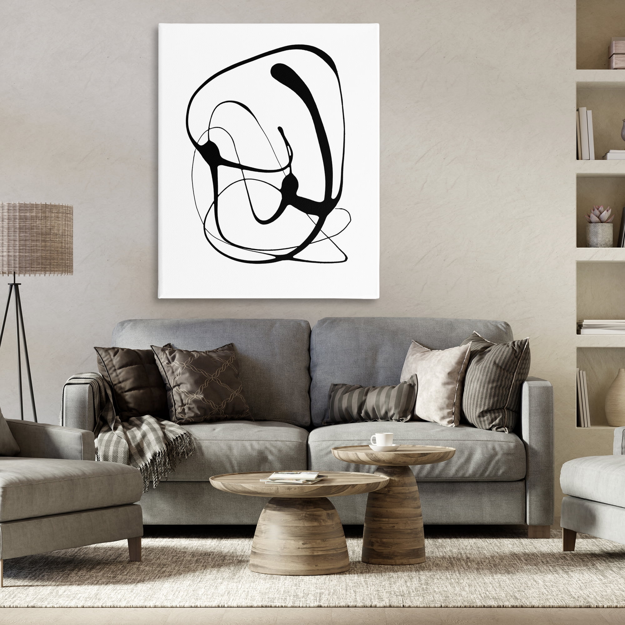 Stupell Industries Black Modern Swirl Abstract Painting Gallery Wrapped Canvas Art Print Wall Art, 36 x 48