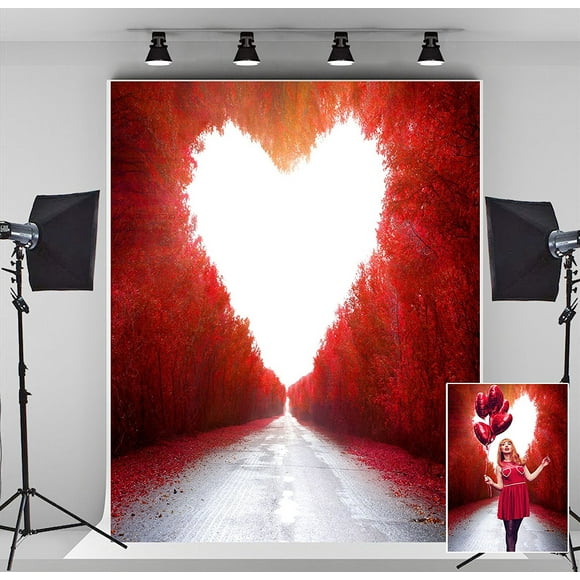 EREHome Polyester Fabric Valentine's Day Backdrops White Sky Red Trees Backgrounds For Lovers For Valentine's Day Backgrounds Studio Photo Backdrops 5x7ft