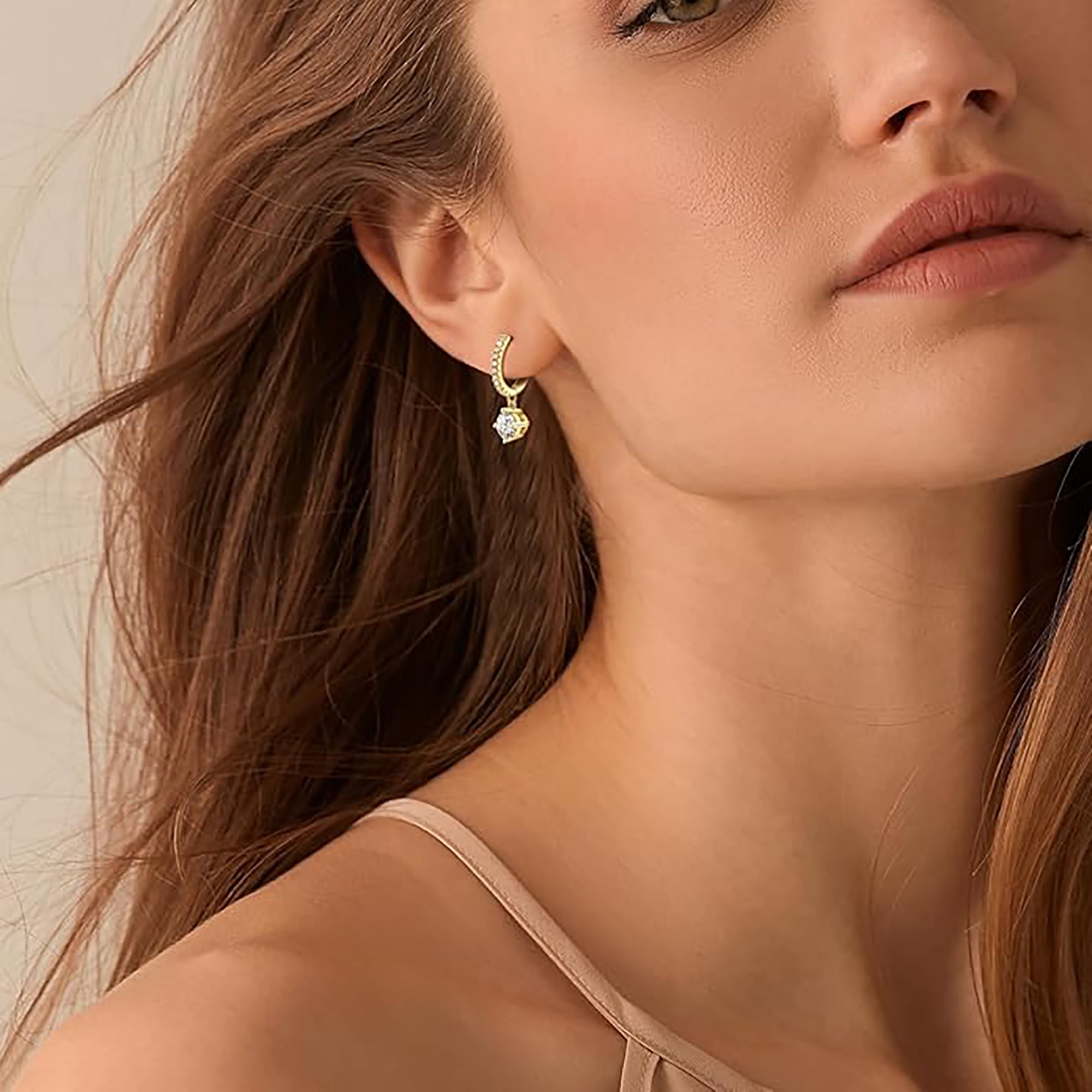 Moissanite Earrings for Women Hypoallergenic Drop Dangle Earrings D Color Round Cut Earrings 18K Yellow Gold Plated S925 Sterling Silver Earrings 1.0ct Leverback