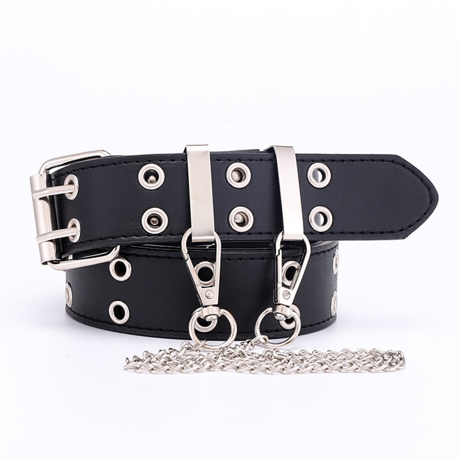 Punk Double Grommet Leather Belt with Detachable Chain Unisex Black Double Grommet Belt: Gothic Punk Rock Studded Belt - Etsy main image 4