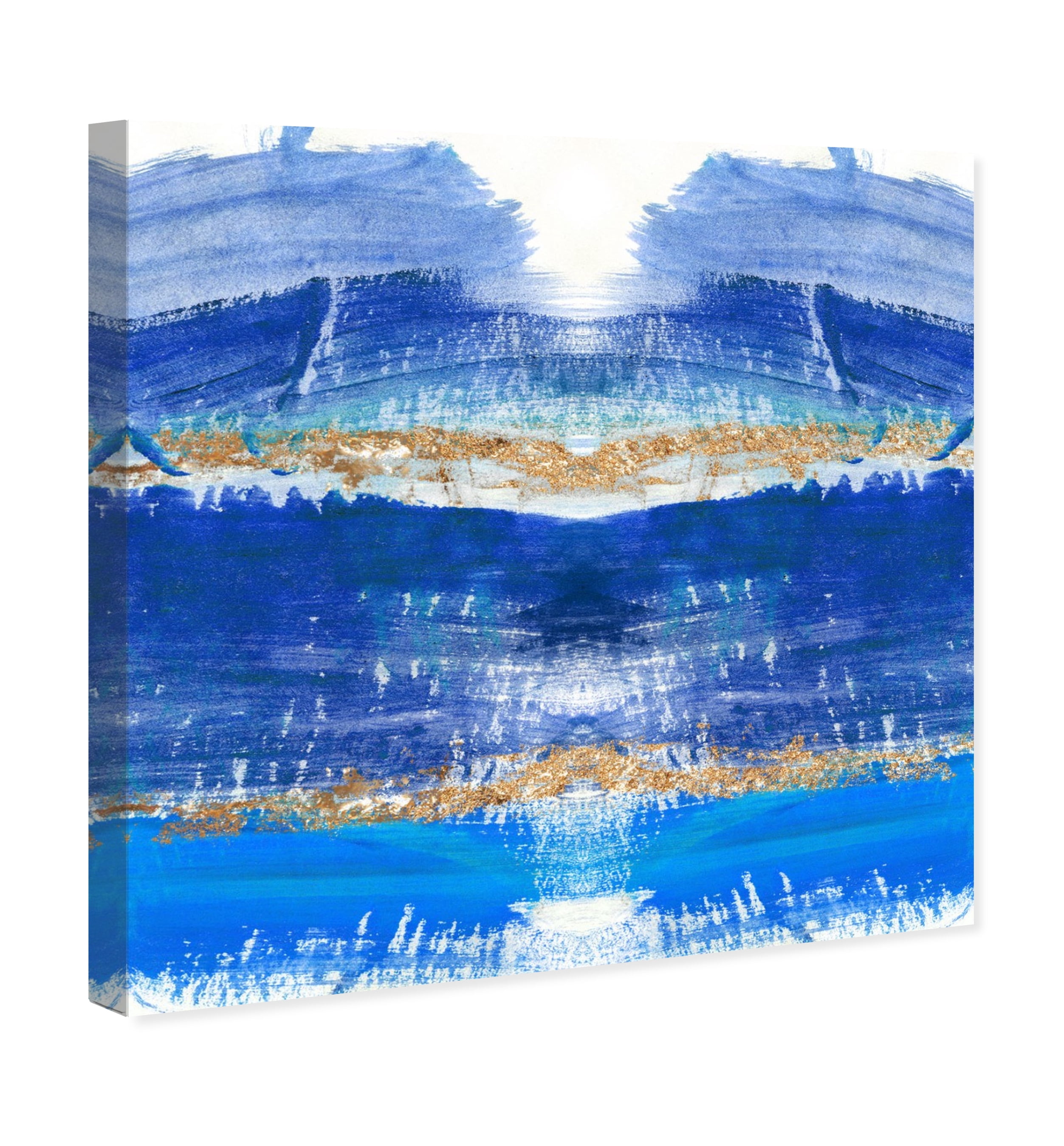 Wynwood Studio Abstract Modern Canvas Art - Blue Abstract Coastal Scene, Wall Art for Living Room, Bedroom, and Bathroom, 30 in x 30, Blue and Gold Home Decor