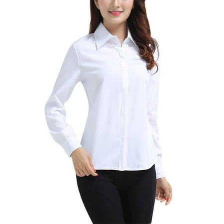 Collar White Shirt - Sweetsmile Women Long Sleeve White Blouse Lady Formal Office OL Slim Button Down Collar Blouse Tops