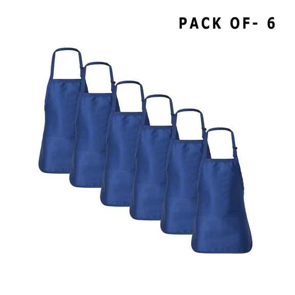 Q-Tees Adjustable Full-Length BBQ Chef Apron with Pouch Pocket | 55/45 Cotton/polyester | Royal | Pack of 6