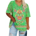 thumbnail image 2 of Summer Plus Size Tops For Women Causal Printing Loose Short Sleeve V-Neck Pullover Blouse T-Shirt Oversized Brightly Colored Women Shirts Under $8 Green XL, 2 of 4
