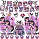 thumbnail image 2 of Fondo de tarjeta de invitación con espiral y globo para fiesta temática de Anime Sanrio Kuromi, bandera de feliz cumpleaños, pastel, decoración para cumpleaños de niña, 2 of 4