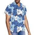 thumbnail image 3 of Garronmavis His and Hers Matching Outfits Blue Hibiscus Mens Button Up Shirt Short Sleeve Shirt Size M and Women's Tank Dress with Pocket Flowy Polyester Beach Dress, 3 of 7