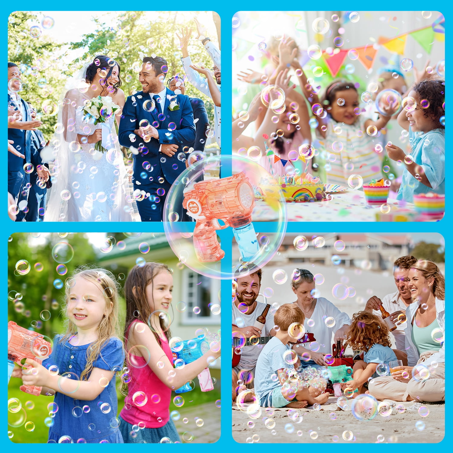 JoyStone 3 Pack Bubble Machine for Kids, Automatic Light Up Bubble Blower with 3 Bottles 20 Bags Refill Solution, Bubble Blaster Bubble Toys for Boys & Girls