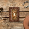 thumbnail image 6 of Western Cowboy Tooled Leather Design Resin Single Toggle Switch Plate - Faux Leather Look Decorative Light Switch Cover for Rustic Ranch Cowboy Home Décor Enthusiasts, 6 of 7