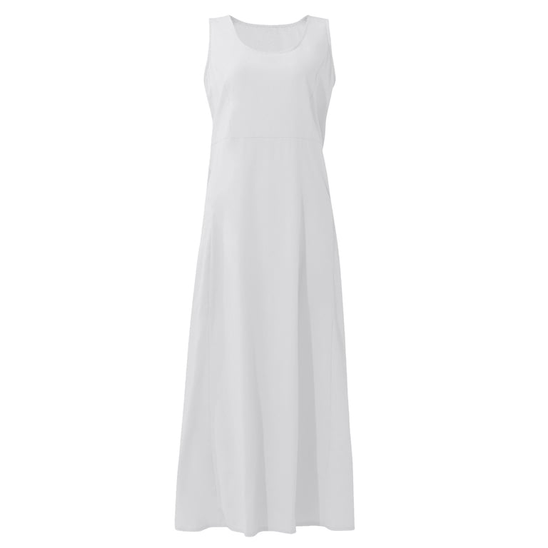 Ovticza Dress Women Elegant Flowy Tank Sundresses for Women Maxi Cotton  Linen Solid Long Dresses for Women Formal with Pockets Sleeveless Women's  Sundresses Dresses White M - Walmart.com