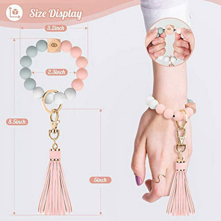 Wristlet Keychain Bracelet, Key Ring Bracelet, Bangle Keyring, Pink, Size  3.4