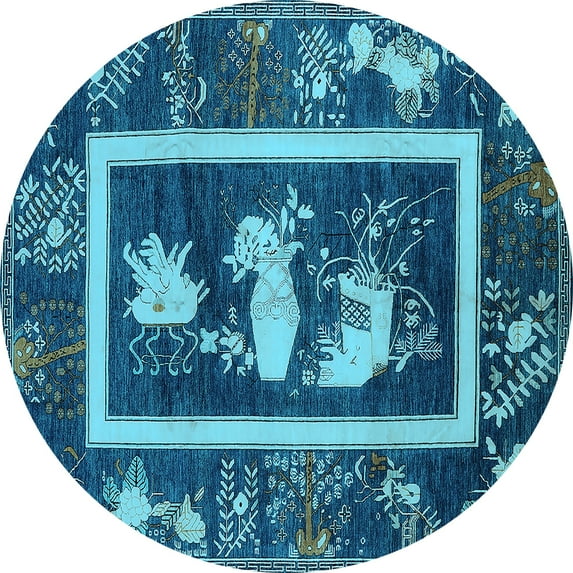 Ahgly Company Indoor Round Oriental Light Blue Asian Inspired Area Rugs, 8' Round