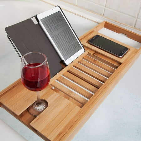 Bath Tub Replacement Shower - Asewin Wood Luxury Bamboo Bathtub Caddy Tray Bath Rack Shower Table Wine Glass Holder Cellphone Slot