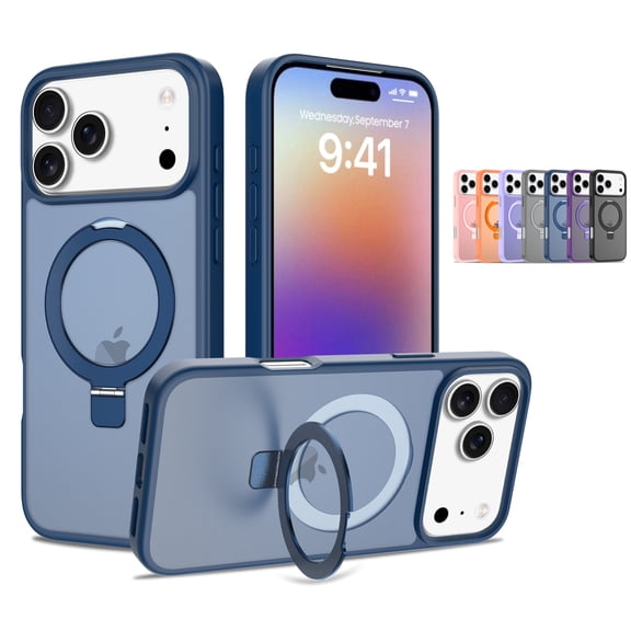 Mynvo for iPhone 17 Pro Max Case Matte, [Compatible with Magsafe] Ring Holder Kickstand Anti-Scratch Shockproof Bumper Slim Fit Shell Phone Case Cover for Apple iPhone 17 Pro Max, Blue