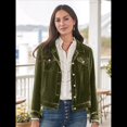 thumbnail image 4 of Chaqueta de Terciopelo de Larga de Color Liso para Mujer, Abrigo Corto Informal con Hebilla y Bolsillos. Verde L, 4 of 5